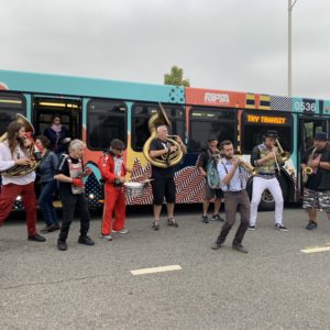 Unveiling the "PRONK" art bus at PRONK