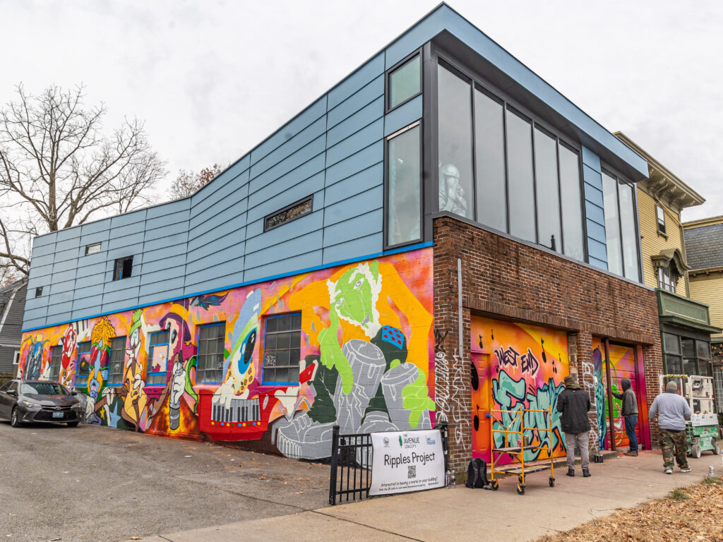 Grafitti, joy, dialogue, inclusion, mural on commercial building, providence, the avenue concept, joy, dialogue, inclusion
